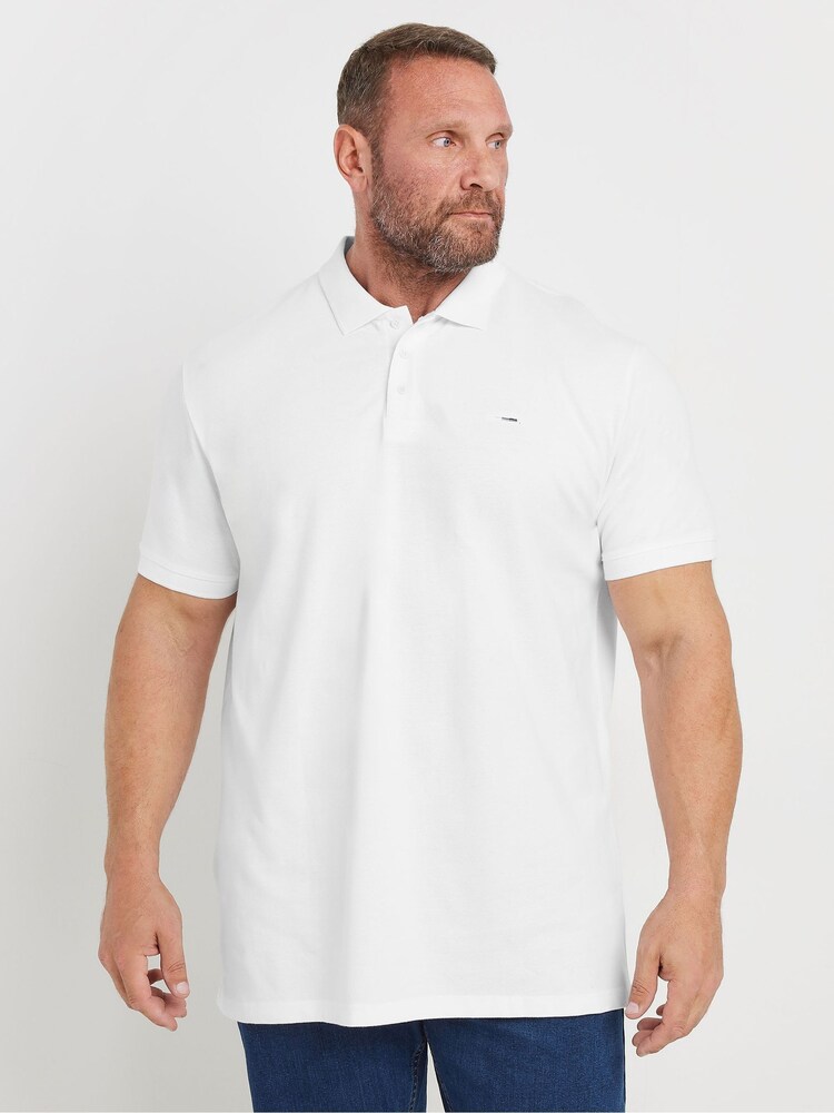 BadRhino Big & Tall White 100% Cotton Long Short Sleeve Polo Shirt - Image 1 of 3