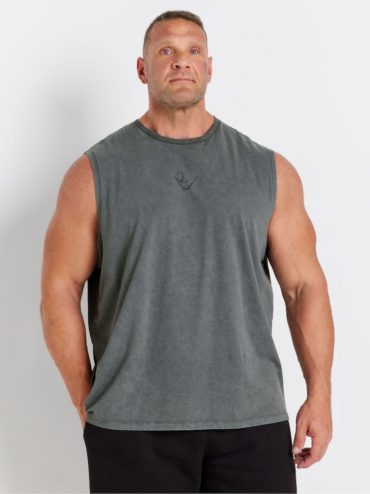 BadRhino Big & Tall Black 100% Cotton IronRhino Acid Wash Sleeveless T-Shirt - Image 1 of 4
