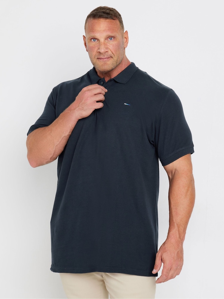 BadRhino Big & Tall Blue 100% Cotton Long Short Sleeve Polo Shirt - Image 1 of 3