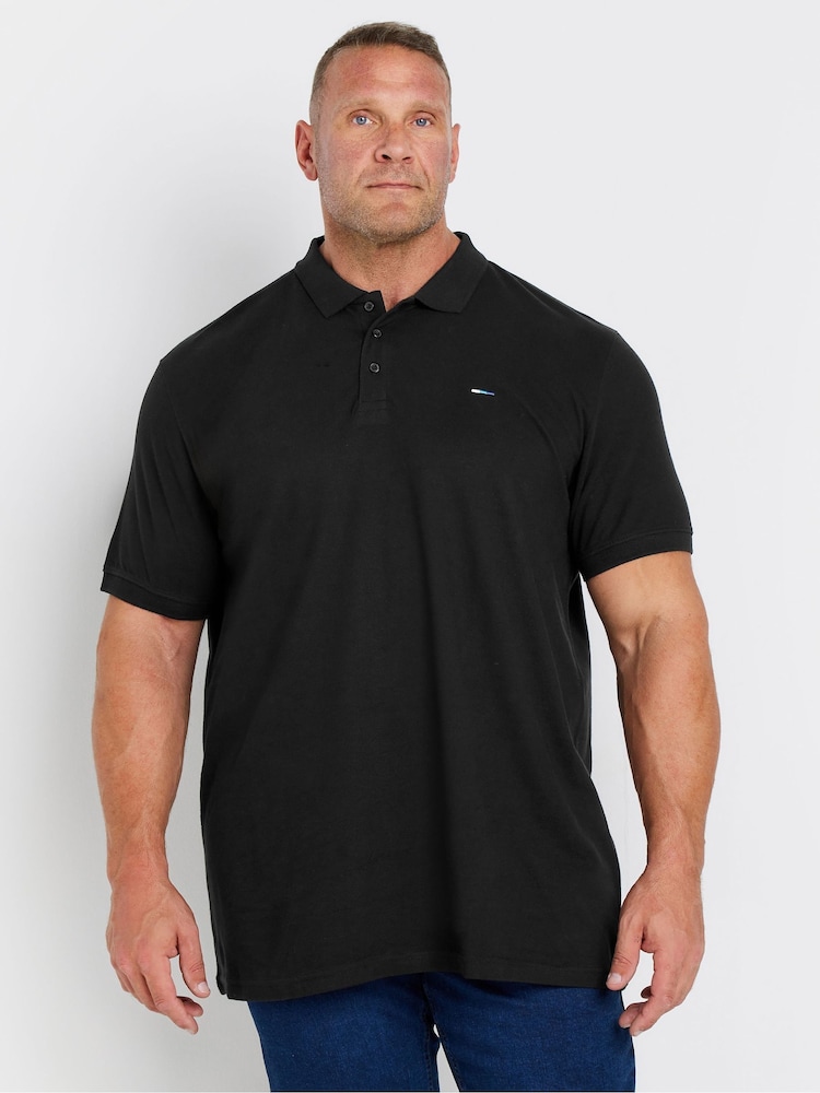 BadRhino Big & Tall Black 100% Cotton Long Short Sleeve Polo Shirt - Image 1 of 3