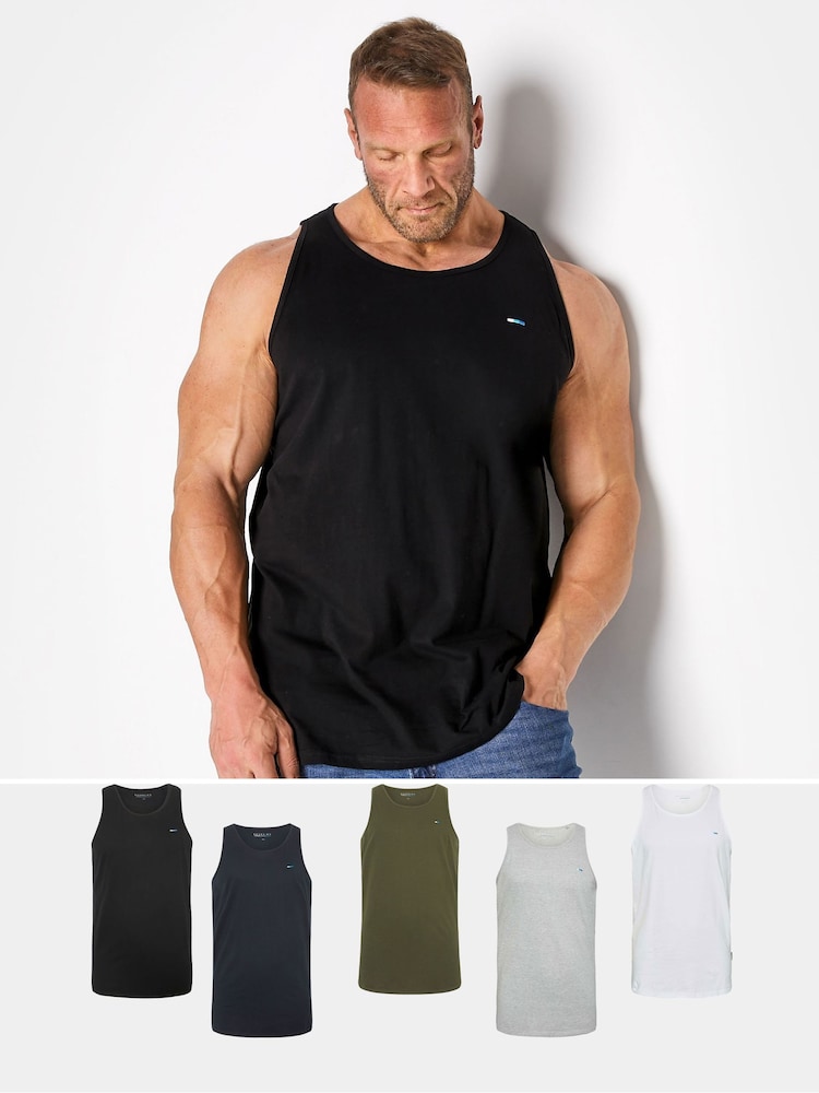 BadRhino Big & Tall Black Basic 100% Cotton Vests 5 Pack - Image 1 of 2
