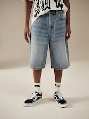 Mid Blue Long Line Jort Denim Shorts (3-16yrs) - Image 1 of 8