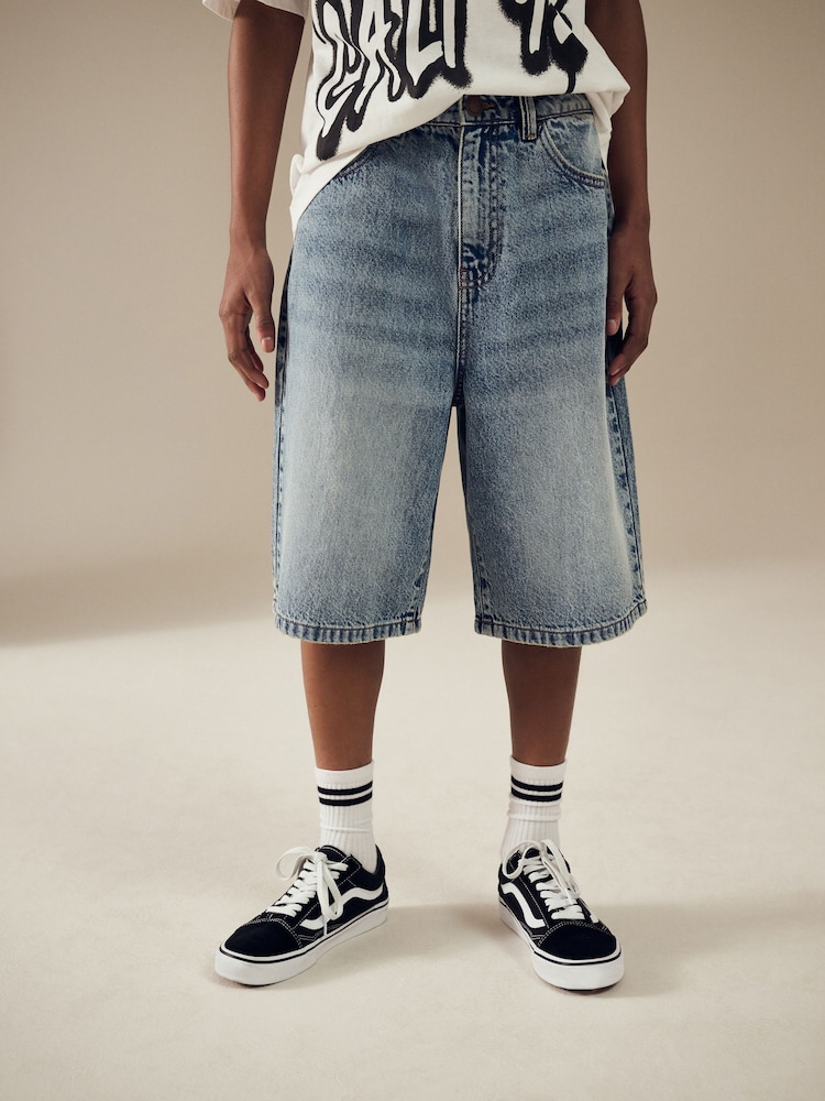 Mid Blue Long Line Jort Denim Shorts (3-16yrs) - Image 1 of 8