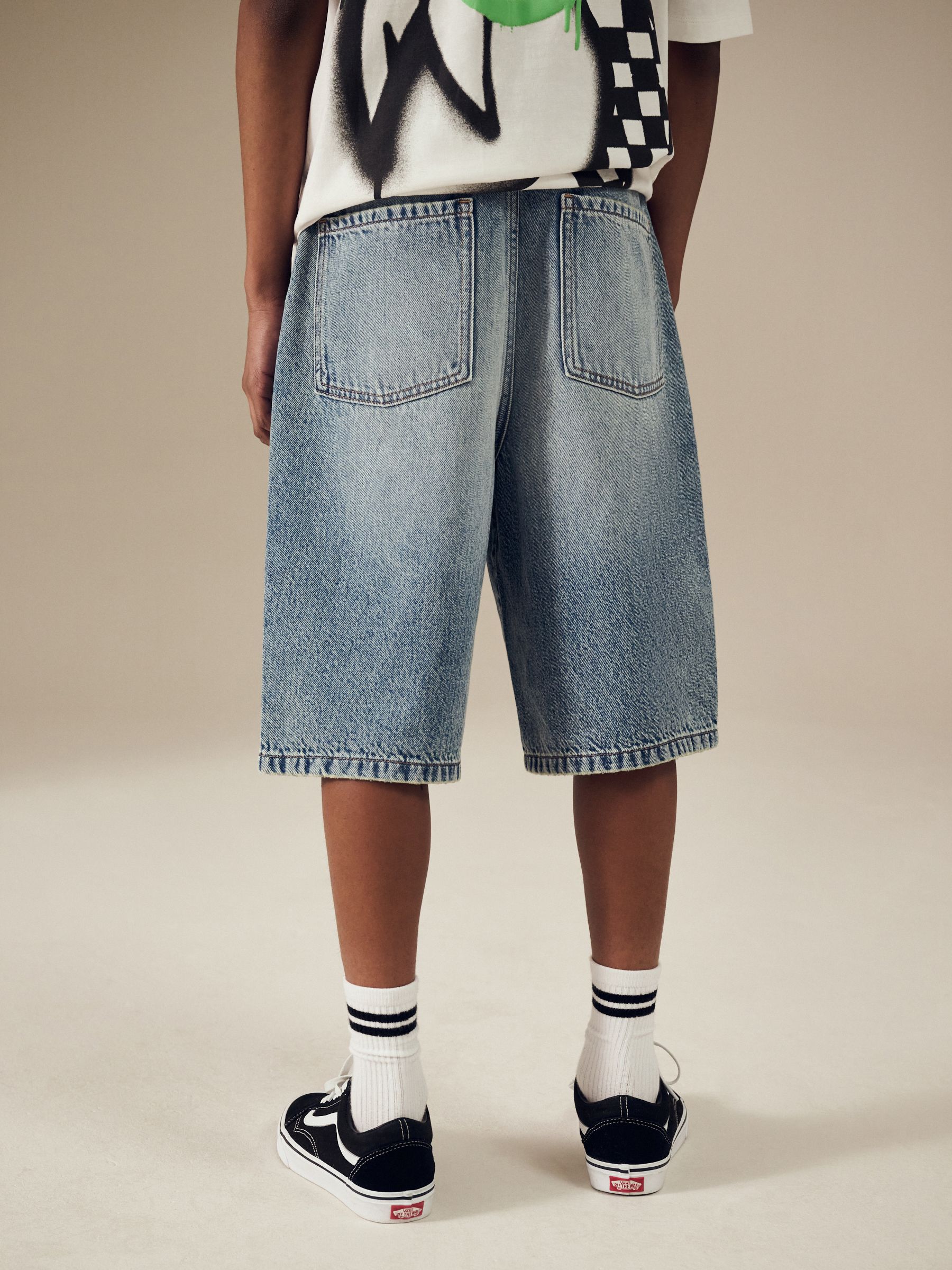 Buy Mid Blue Long Line Jort Denim Shorts (3-16yrs) from Next USA