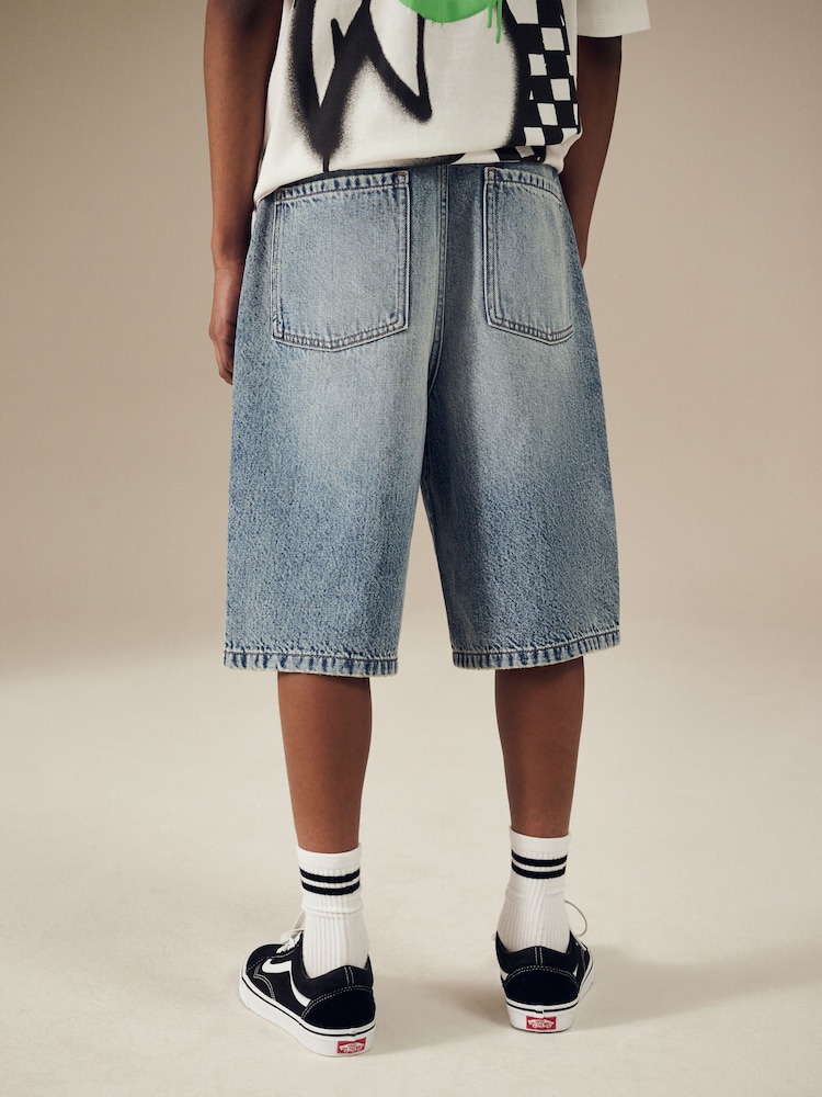 Mid Blue Long Line Jort Denim Shorts (3-16yrs) - Image 3 of 8