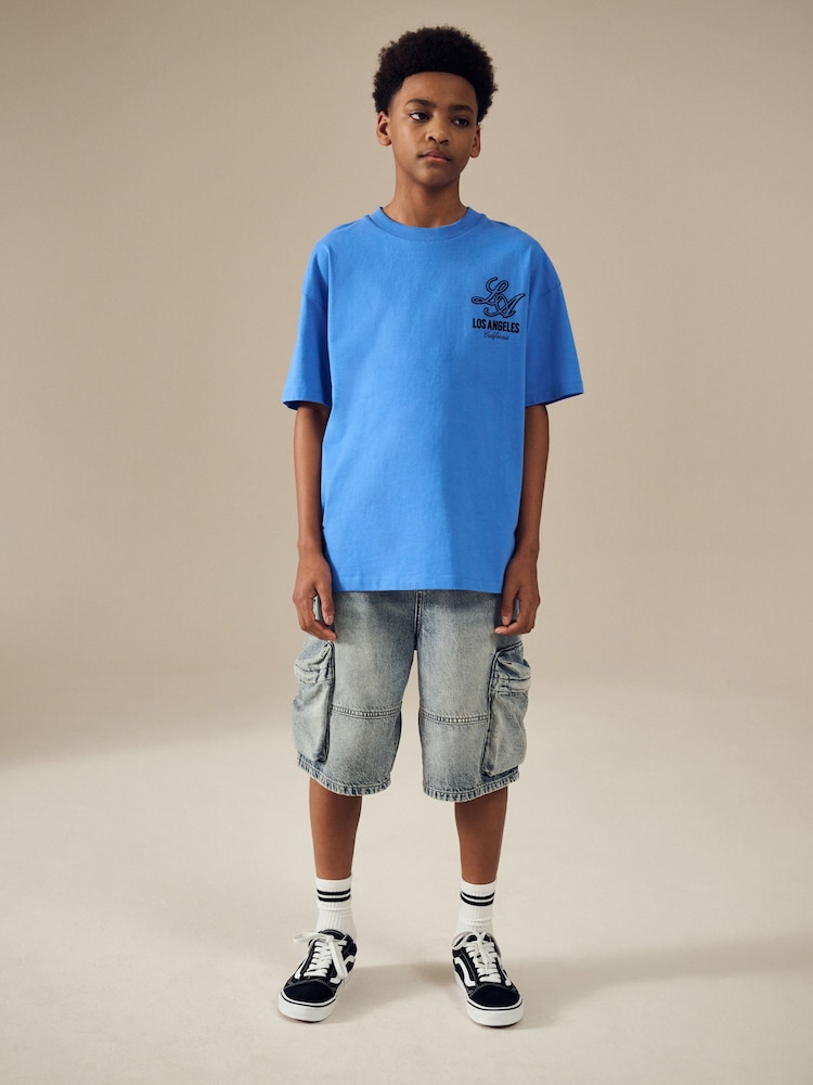 Denim Vintage Long Line Cargo Jort 100% Cotton Shorts (3-16yrs) - Image 2 of 7