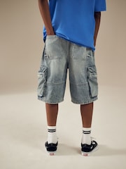 Denim Vintage Long Line Cargo Jort 100% Cotton Shorts (3-16yrs) - Image 3 of 7