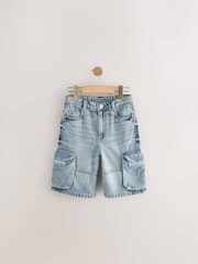 Denim Vintage Long Line Cargo Jort 100% Cotton Shorts (3-16yrs) - Image 4 of 7