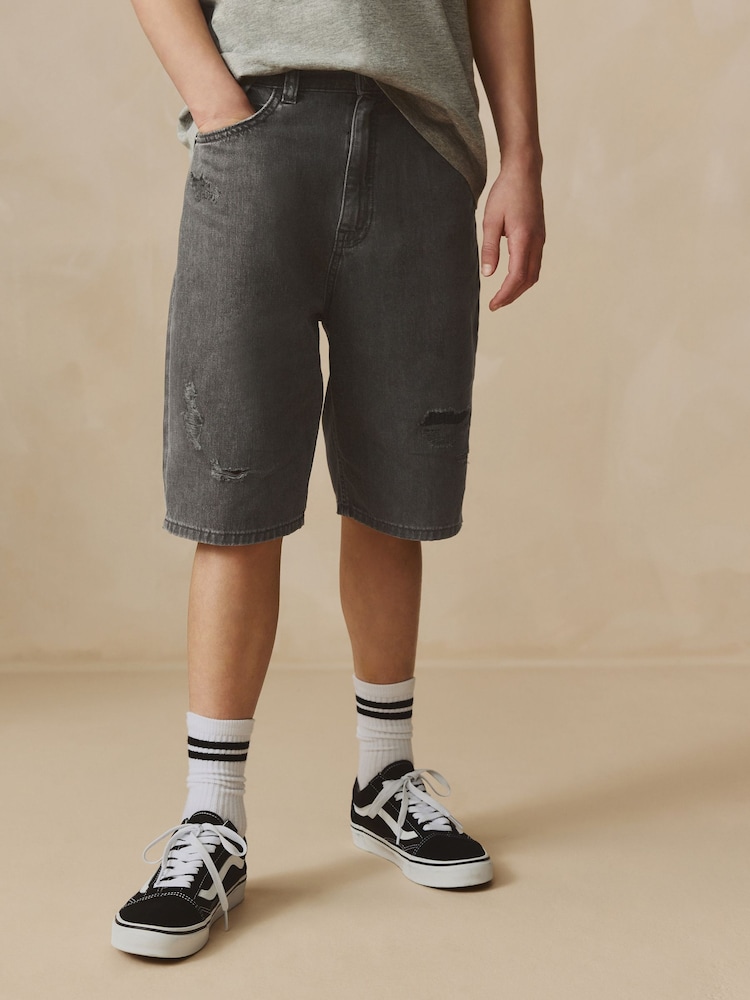 Black Distressed Wide Authentic Denim Shorts (3-16yrs) - Image 1 of 6