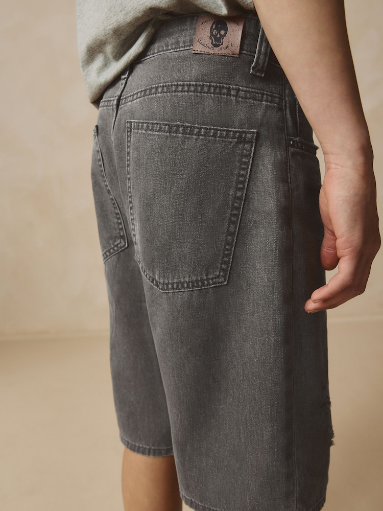Black Distressed Wide Authentic Denim Shorts (3-16yrs) - Image 2 of 6