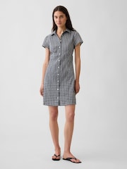 Gap Navy Check Empire Elasticated Waist Mini Shirt Dress - Image 1 of 4