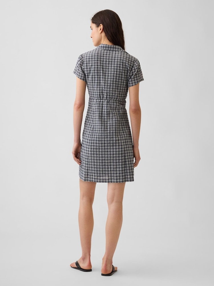 Gap Navy Check Empire Elasticated Waist Mini Shirt Dress - Image 2 of 4 Gap Navy Check Empire Elasticated Waist Mini Shirt Dress - Image 2 of 4