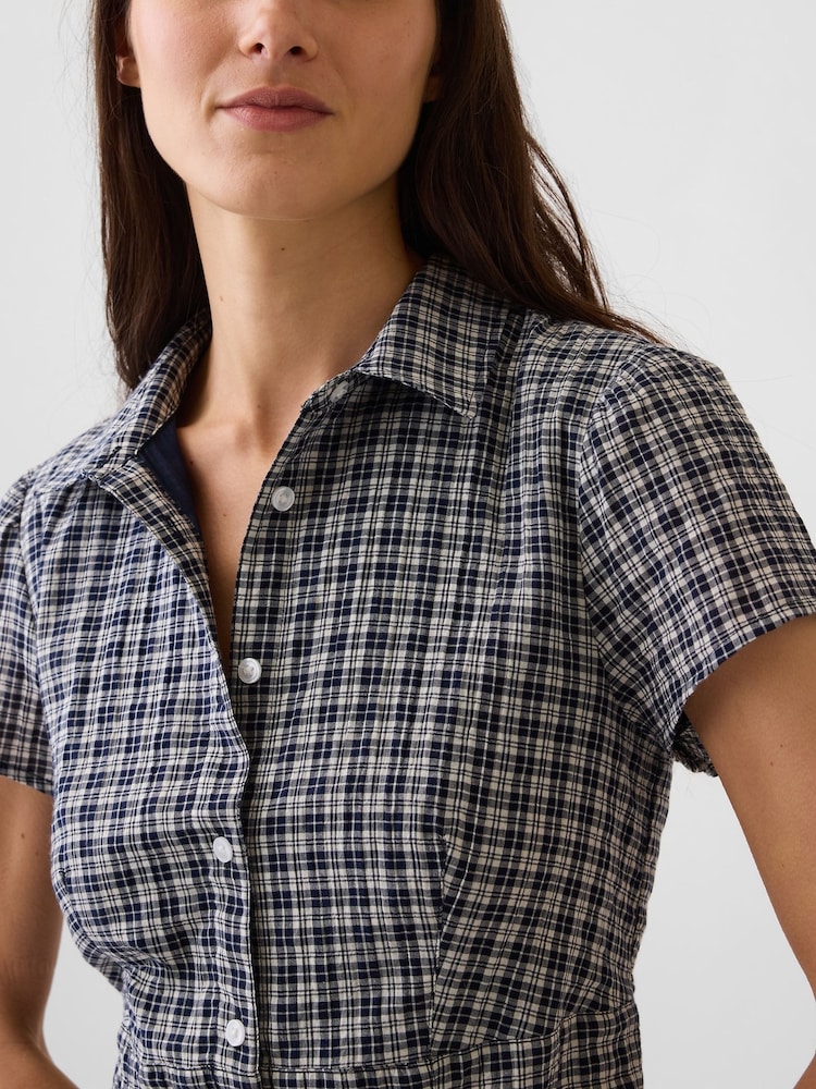 Gap Navy Check Empire Elasticated Waist Mini Shirt Dress - Image 4 of 4 Gap Navy Check Empire Elasticated Waist Mini Shirt Dress - Image 4 of 4