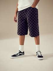Black Checkerboard Long Line Jort Denim Shorts (3-16yrs) - Image 1 of 9