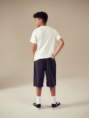 Black Checkerboard Long Line Jort Denim Shorts (3-16yrs) - Image 3 of 9