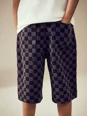 Black Checkerboard Long Line Jort Denim Shorts (3-16yrs) - Image 4 of 9