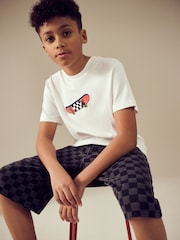 Black Checkerboard Long Line Jort Denim Shorts (3-16yrs) - Image 5 of 9