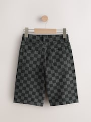 Black Checkerboard Long Line Jort Denim Shorts (3-16yrs) - Image 7 of 9