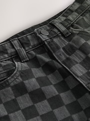 Black Checkerboard Long Line Jort Denim Shorts (3-16yrs) - Image 9 of 9