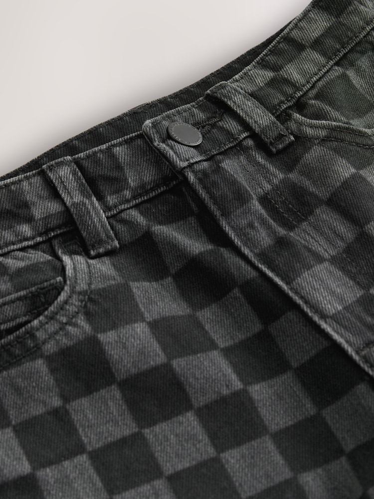 Black Checkerboard Long Line Jort Denim Shorts (3-16yrs) - Image 9 of 9