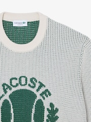 Lacoste Cream Ribbed Jacquard Chunky Cotton Crew Neck Sweater - Image 2 of 2