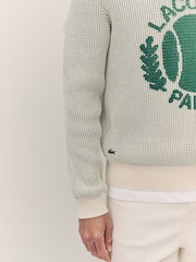 Lacoste Cream Ribbed Jacquard Chunky Cotton Crew Neck Sweater - Image 4 of 6