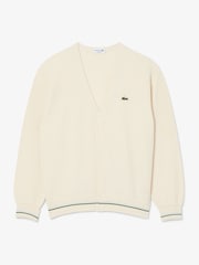 Lacoste Relaxed Fit Cream Stripe Accent Cotton Cardigan - Image 1 of 3