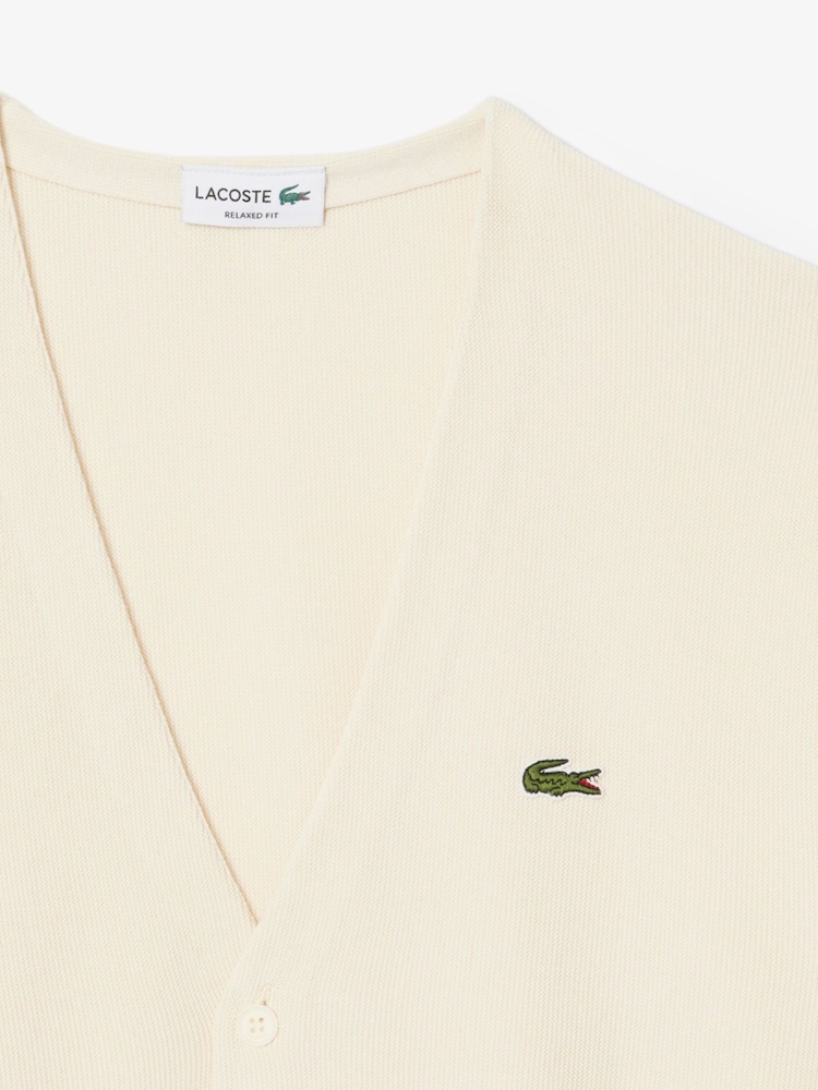 Lacoste Relaxed Fit Cream Stripe Accent Cotton Cardigan - Image 2 of 3