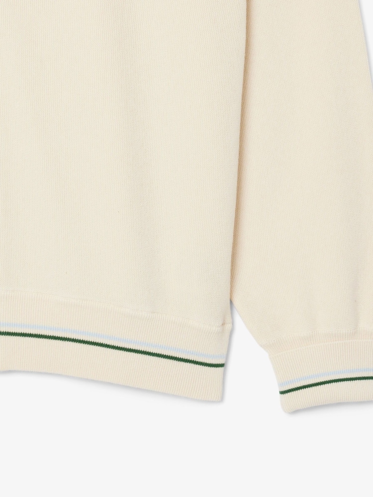 Lacoste Relaxed Fit Cream Stripe Accent Cotton Cardigan - Image 3 of 3
