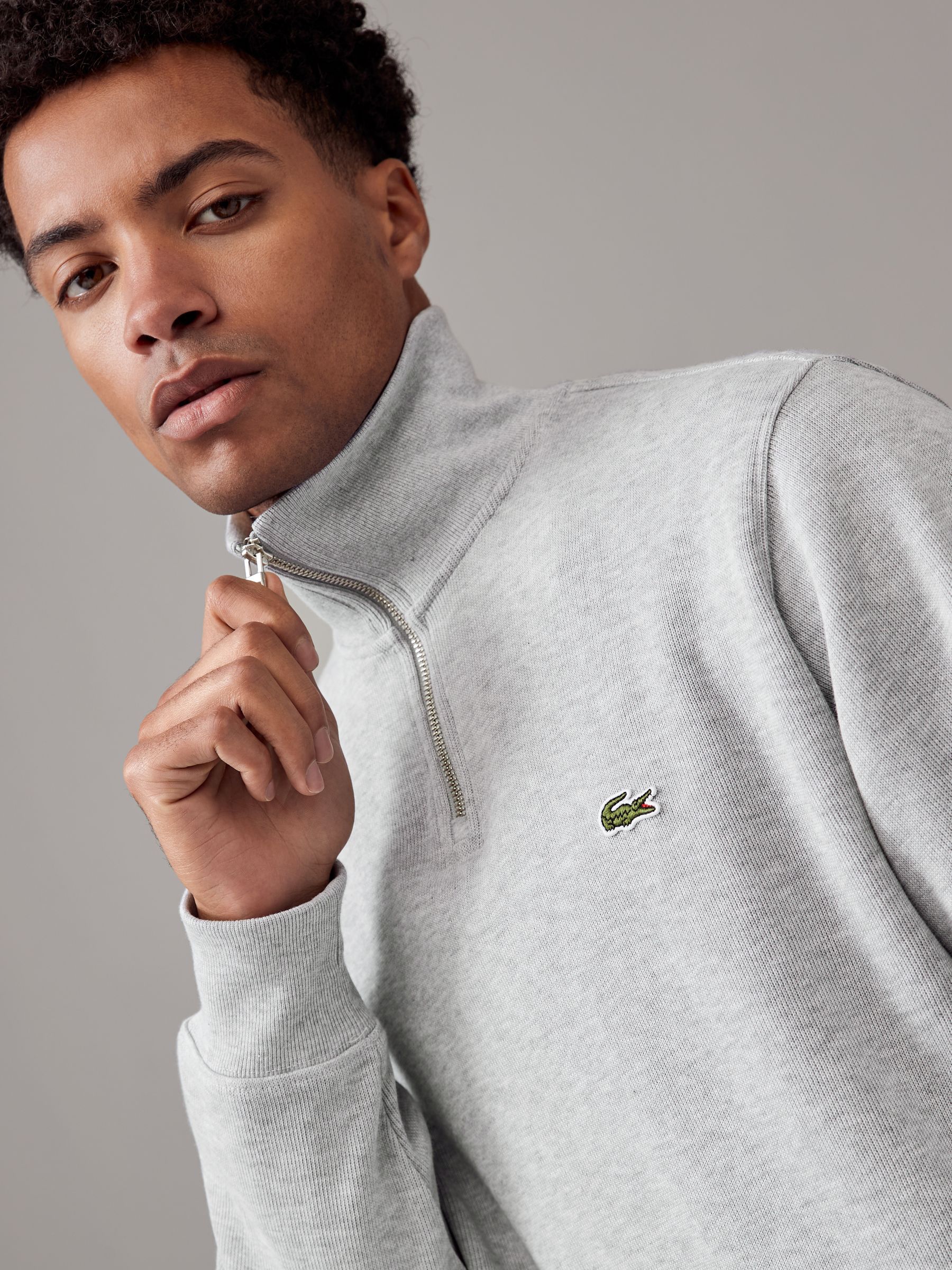Buy Lacoste Grey Regular Fit Quarter Zip Neck Cotton