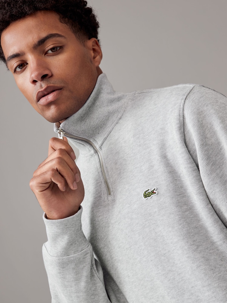 Lacoste Grey Regular Fit Quarter Zip Neck Cotton Sweatshirt - Image 3 of 5
