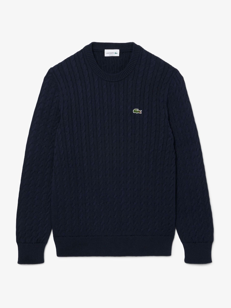 Suéter azul de punto trenzado en mezcla de algodón con cuello redondo de Lacoste - Imagen 1 de 6
