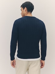 Suéter azul de punto trenzado en mezcla de algodón con cuello redondo de Lacoste - Imagen 2 de 6