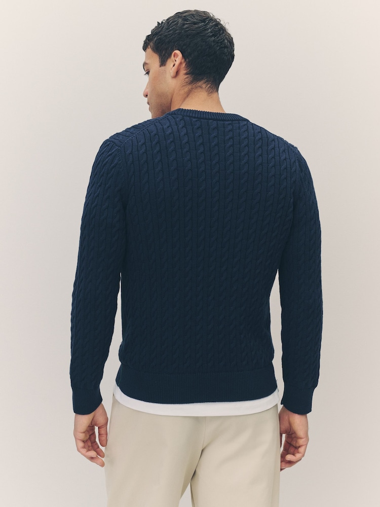 Suéter azul de punto trenzado en mezcla de algodón con cuello redondo de Lacoste - Imagen 2 de 6