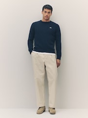 Suéter azul de punto trenzado en mezcla de algodón con cuello redondo de Lacoste - Imagen 3 de 6