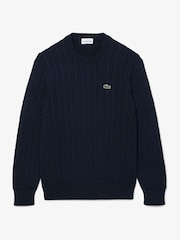 Suéter azul de punto trenzado en mezcla de algodón con cuello redondo de Lacoste - Imagen 5 de 6