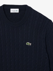 Suéter azul de punto trenzado en mezcla de algodón con cuello redondo de Lacoste - Imagen 6 de 6