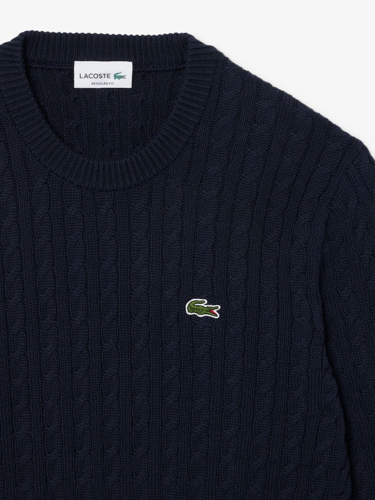 Suéter azul de punto trenzado en mezcla de algodón con cuello redondo de Lacoste - Imagen 6 de 6 Suéter azul de punto trenzado en mezcla de algodón con cuello redondo de Lacoste - Imagen 6 de 6