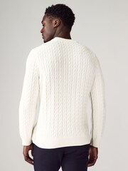 Lacoste Cotton Blend Crew Neck Cable Knit White Sweater - Image 2 of 4