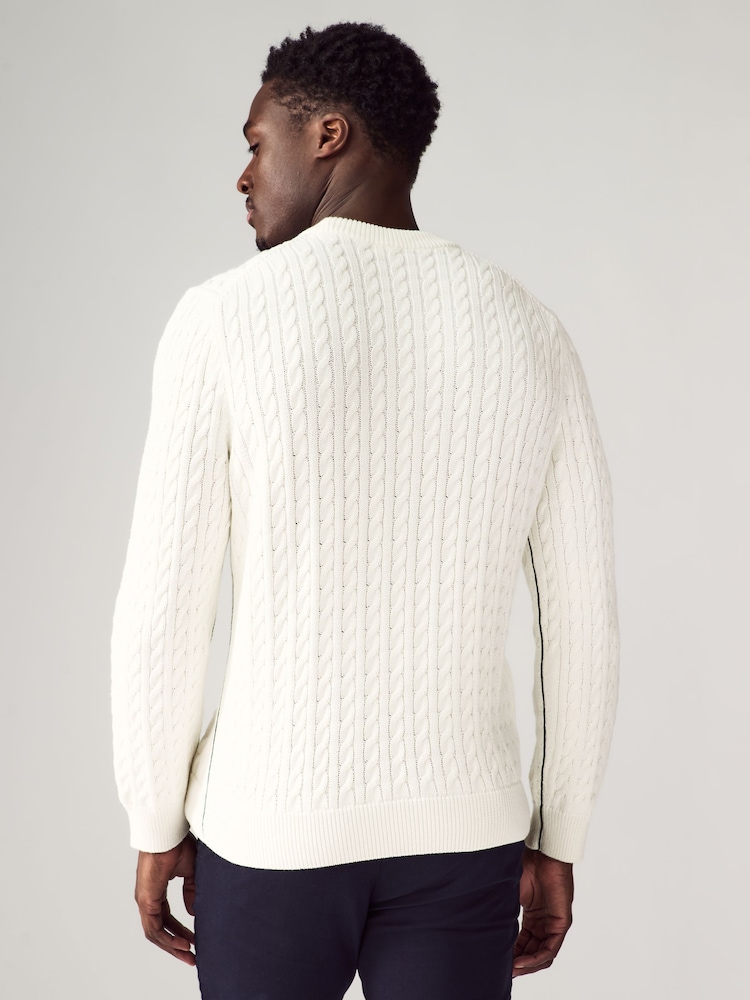 Lacoste Cotton Blend Crew Neck Cable Knit White Sweater - Image 2 of 4