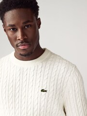 Lacoste Cotton Blend Crew Neck Cable Knit White Sweater - Image 3 of 4