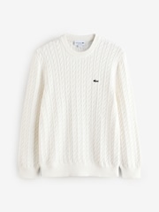 Lacoste Cotton Blend Crew Neck Cable Knit White Sweater - Image 4 of 4