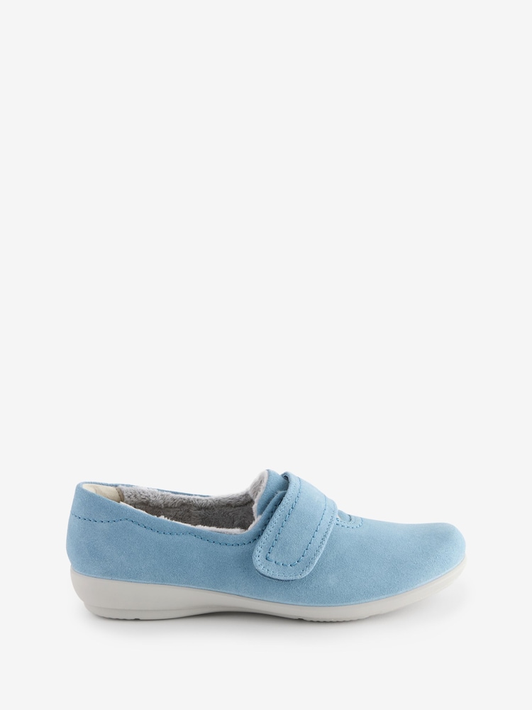 Hotter Blue Regular Fit Regular Fit Toasty Touch Fastening Slippers - Image 1 of 4