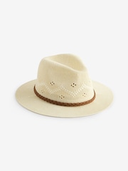 Barbour® Natural Flowerdale Crochet Trilby Summer Hat - Image 3 of 4