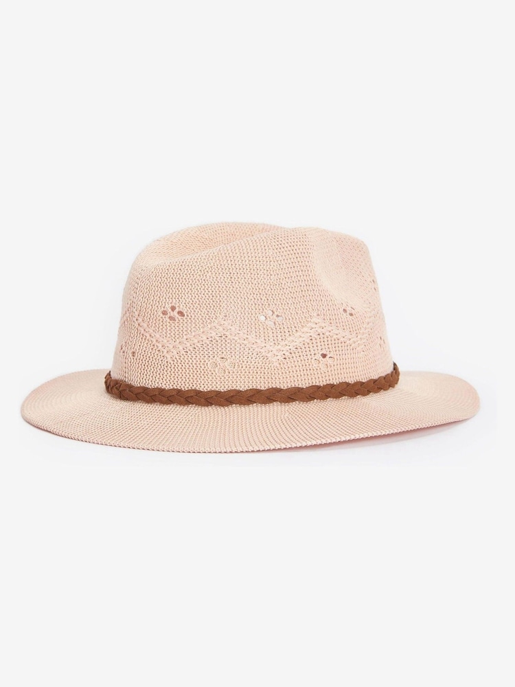 Barbour® Pink Flowerdale Crochet Trilby Summer Hat - Image 2 of 3