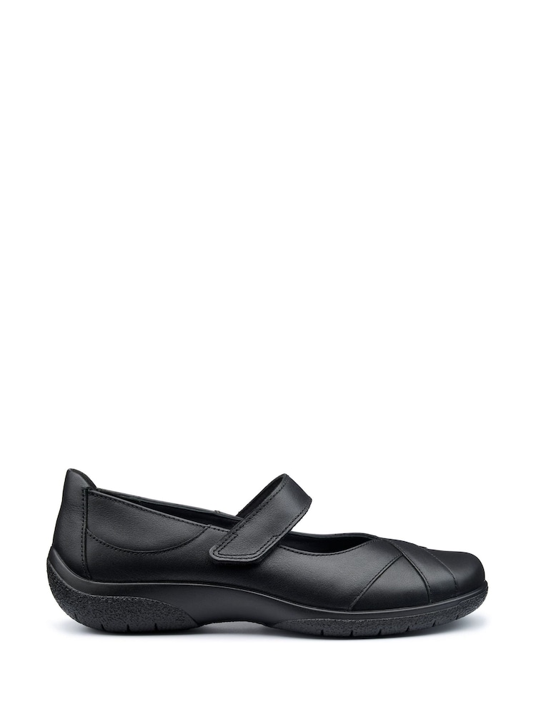 Hotter Black Wide Fit Hope Touch-Fastening Leather Shoes - Image 1 of 4