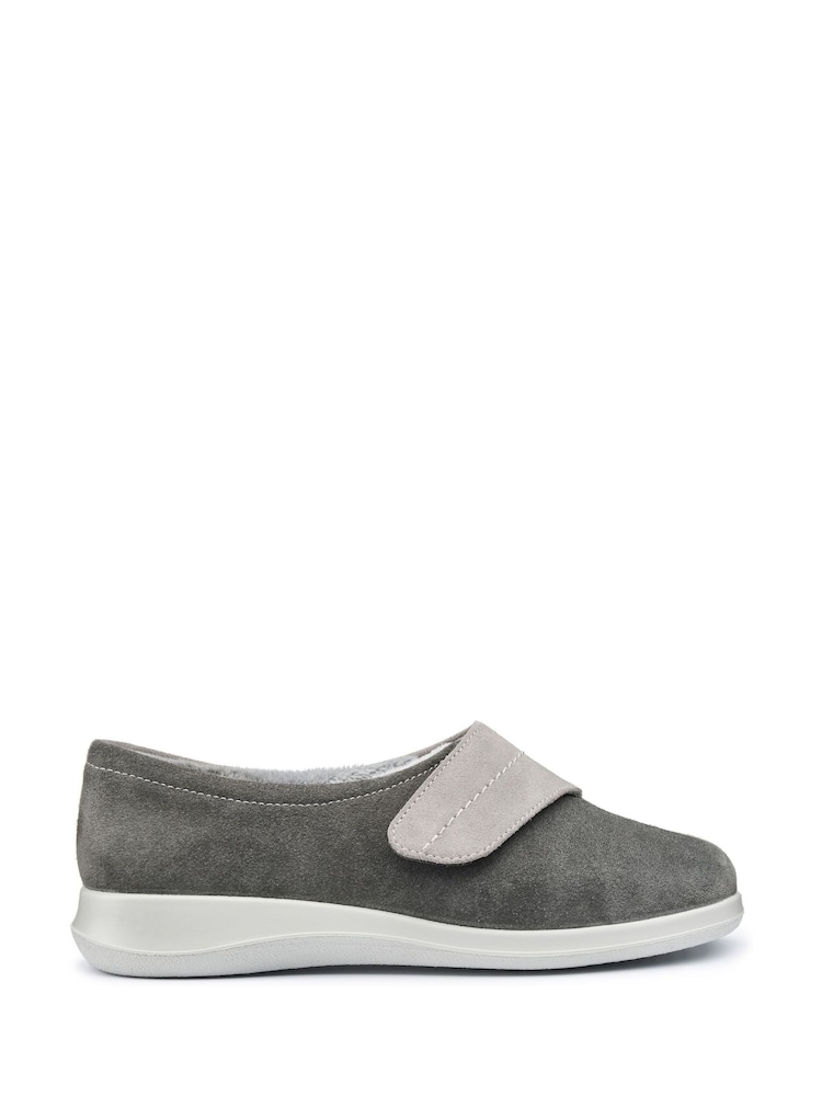 Hotter Grey Regular Fit Wrap Touch Fastening Slippers - Image 1 of 4
