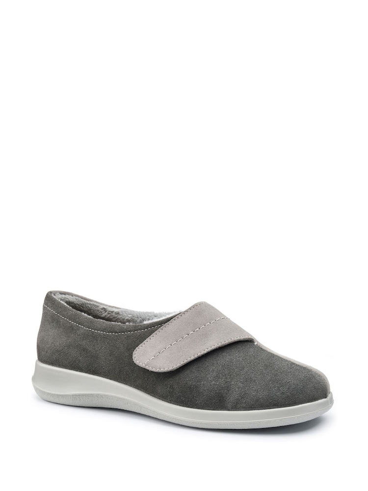Hotter Grey Regular Fit Wrap Touch Fastening Slippers - Image 2 of 4