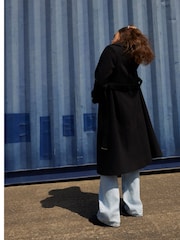 River Island Black Faux Wool Belted Wrap Coat - Image 2 of 4