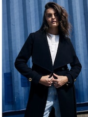 River Island Black Faux Wool Belted Wrap Coat - Image 3 of 4